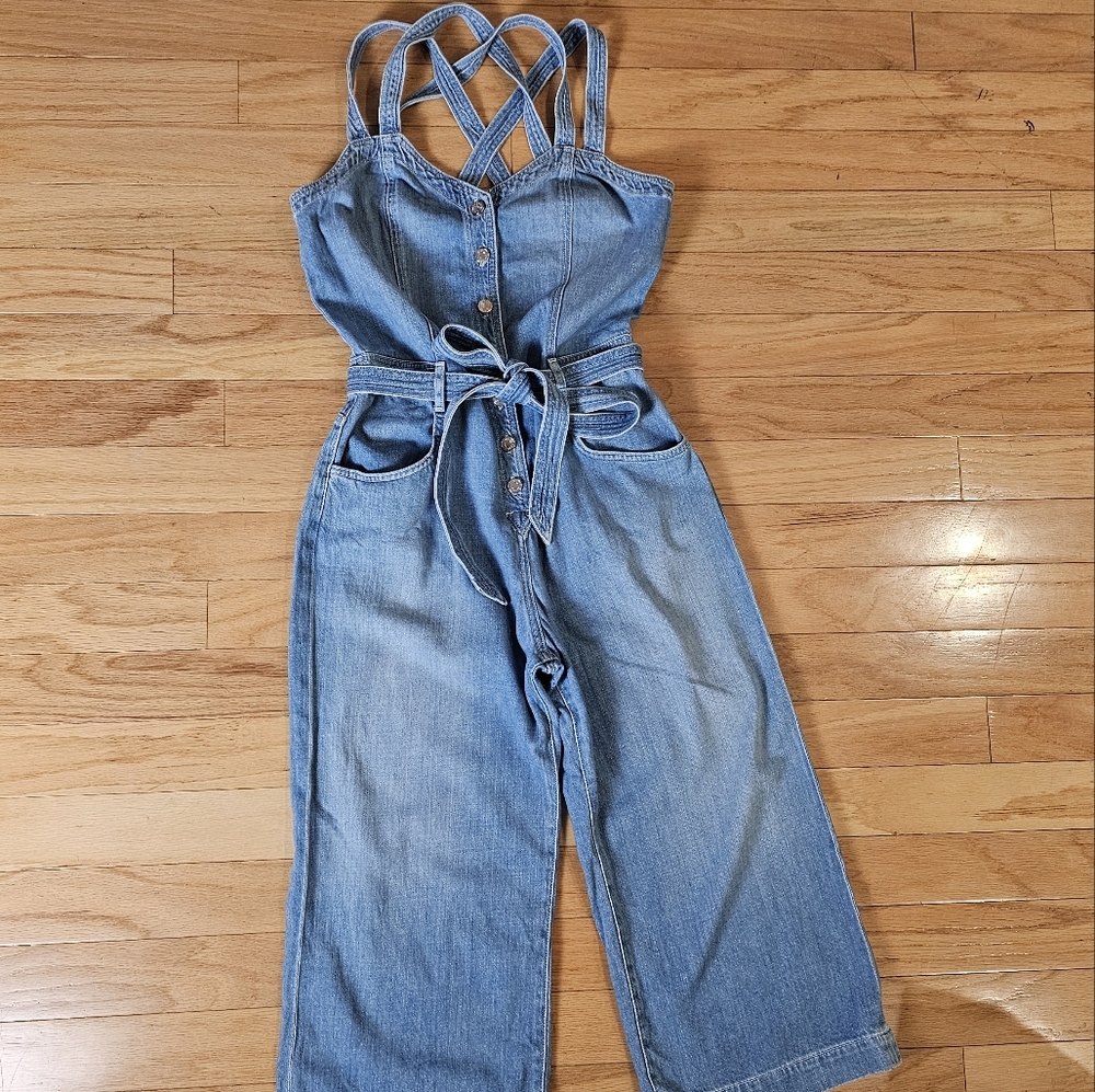 7 For All Mankind Blue Denim Jumpsuit